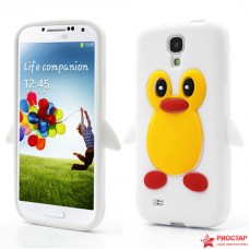 Силиконовый Чехол Пингвин для Samsung I9500 Galaxy S 4 (Белый)